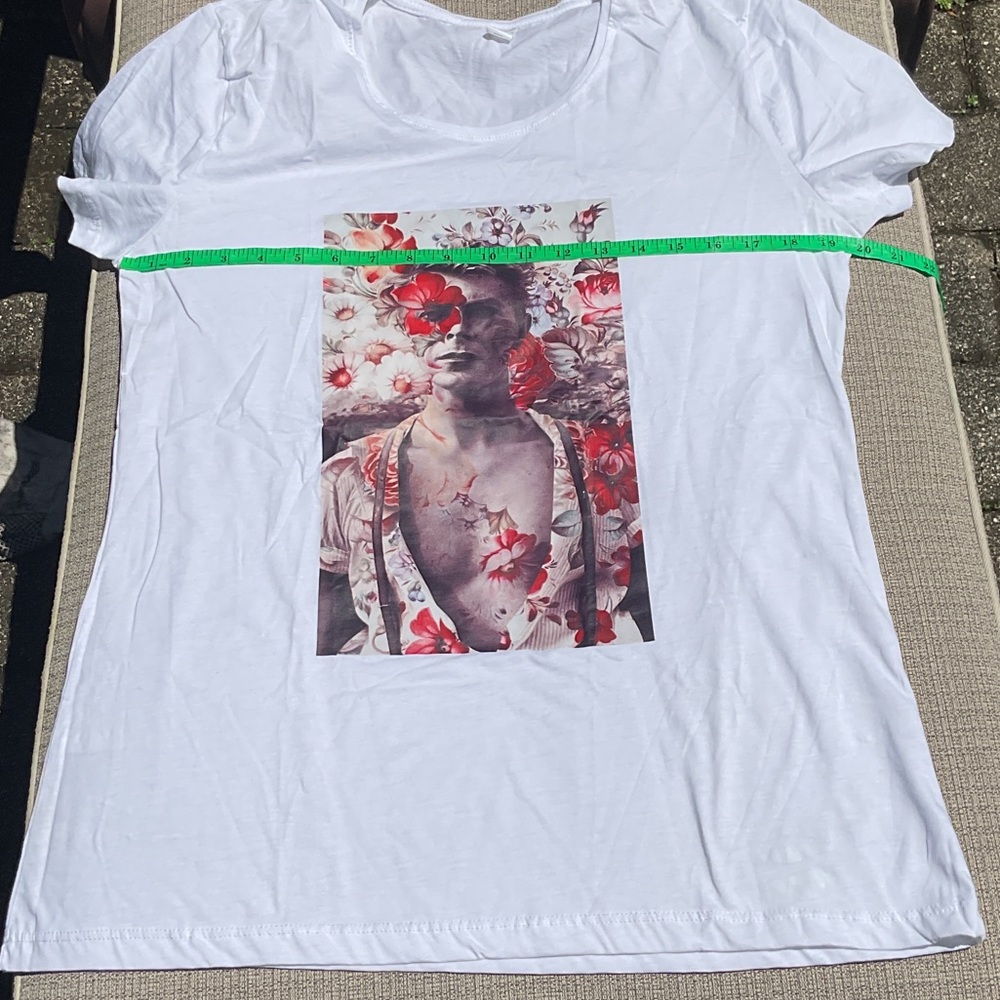 David Bowie Floral Graphic White T-Shirt, Size XL - Picture 3 of 5